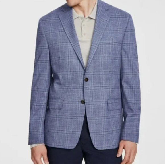 Michael Kors Men's 43 Reg Kent Classic Fit Stretch Plaid Sport Coat Blue NWT - Picture 1 of 2